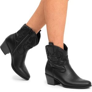 Global Win Western Cowgirl Embroidered Faux Leather Black Booties size 10